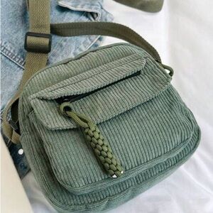 Green Corduroy Crossbody Bag